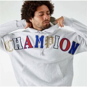 CHAMPION Life Reverse Weave Pullover Hoodie Old English Athleisure Sweatshirt M